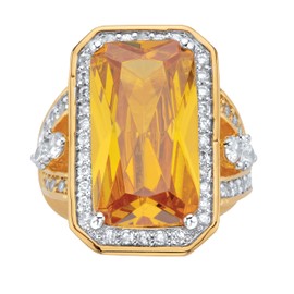 PalmBeach Yellow Gold-Plated Emerald Cut Canary Cubic Zirconia Cocktail Ring Sizes 7-12 Size 7