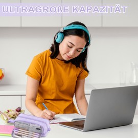 Voarge Großes Fassungsvermögen Farbe Bleistift Tasche 4 Fächer Pencil Cases für Studenten, Mädchen, Erwachsene(Lila)