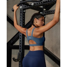 RUNNING GIRL High Impact Sports Bras for Women,Racerback Running Bra Workout Crop Tank Tops Longline Sports Bra Push up(WX2667 Navy Blue M)
