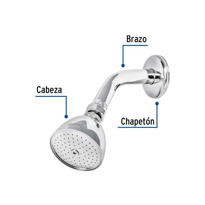 Foset Aqua R-509, Regadera cónica, 2-1/2" con brazo y chapetón,
