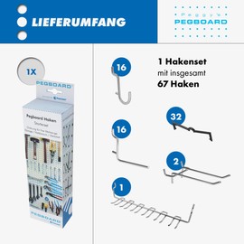 Pegboard Perforated Wall Hooks Assortment 67 Pieces for Tool Wall Distance 25.4 mm