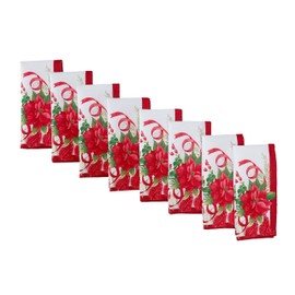 Home Bargains Plus Christmas Holiday Tassels Set of 8 Fabric Napkins, Festive Red Poinsettia Garland Stain Resistant Easy Care Napkins for Dinner Party and Banquet