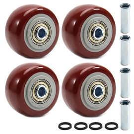 Juvielich 4Pcs 2.5 Inch Push Cart Wheels, Red PU Caster Wheels Bearings Repair Kits with 3/8" Axle, 2-1/2 in Replacement Wheels for Platform Trucks, Furniture, Workbench, Table Saw and Shelf