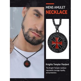 FaithHeart Knight Templar Cross Medal Pendant Necklace for Men, Black Stainless Steel Necklace Mens Christian Jewelry