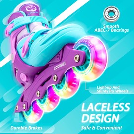 LOCAVUN Adjustable Light up Inline Skates for Kids, Better Protection Hard Shell Fitness Skates for Girls and Boys (Purple, Medium - (US 13C-3Y))