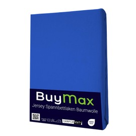 Buymax® Fitted Sheet, 90 x 200 cm, 100% Jersey Cotton, Mattress Height Up to 25 cm, Dark Blue