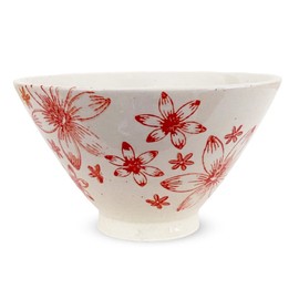 J-kitchens Shozan Kiln Rice Bowl, 4.5 inches (11.5 cm), Hasami Ware, Made in Japan, Art, Flower, Red