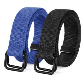 JASGOOD Boys Belts,Kids Canvas Fabric Web Belts Football Baseball Belt with Double Ring Buckle for Softball Pants School Uniform Jeans 2 Pack(Black+Sky Blue)