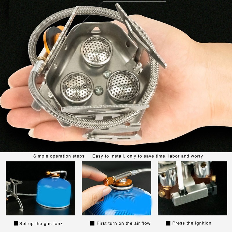 Mini Camping Gas Stove Windproof Stove Three Core Head Gas