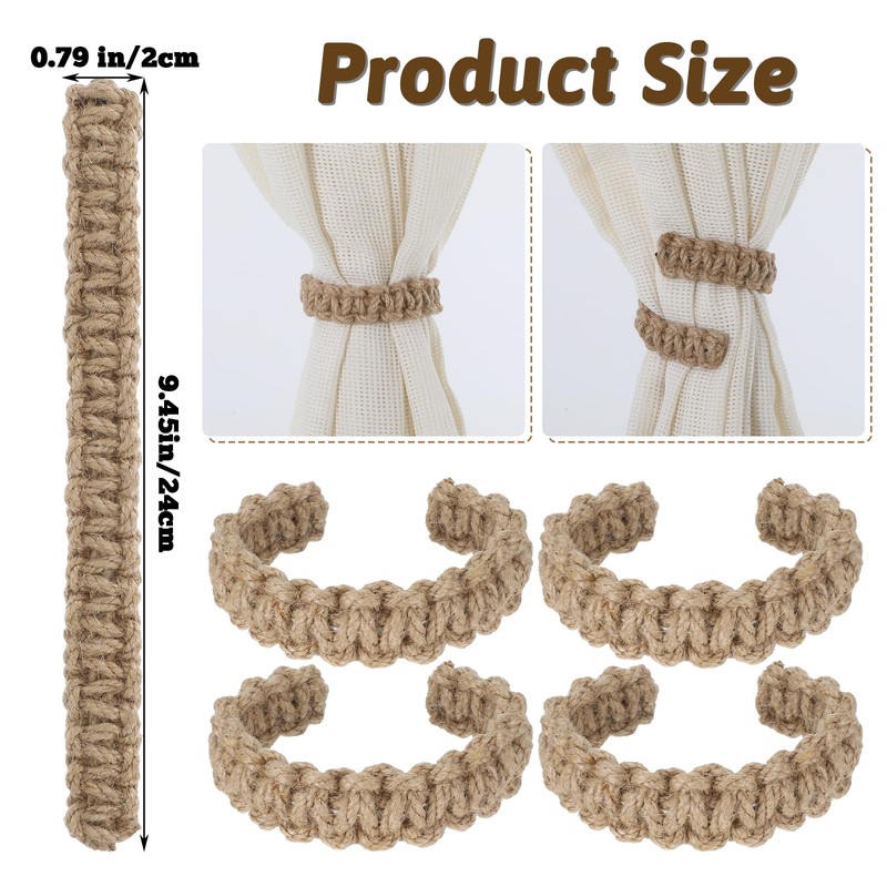 Classicseali 4 Pack Boho Curtain Tiebacks, Farmhouse Curtain Holder