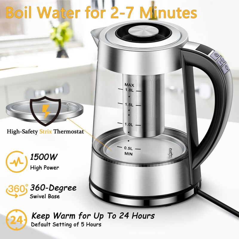 Electric Kettle with Temperature Control for Tea and Coffee, 1.8L