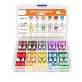 Car Fuse Set, 60 Standard Size 2A, 3A, 5A, 7.5A, 10A, 15A, 20A, 30A, 35A, 40A Assortment with Storage Box, Socket Fuses Car Blade Fuse Set, Mixed (Standard 60 Pieces)