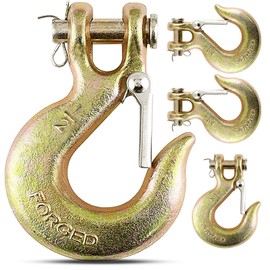 4 Pack of 1/2" G70 Slip Hooks with Safety Latch, Heavy Duty Forged Tow Hooks for Truck, Trailer, Lifting Machinery, Rigging, Fishing Boat and Crane, 2,2000 Lbs Capacity