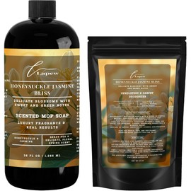 LaPew Honeysuckle Jasmine Bliss Bundle – Carpet Deodorizer Powder & Scented Mop Soap Set – Odor Eliminator for Pet-Friendly Homes