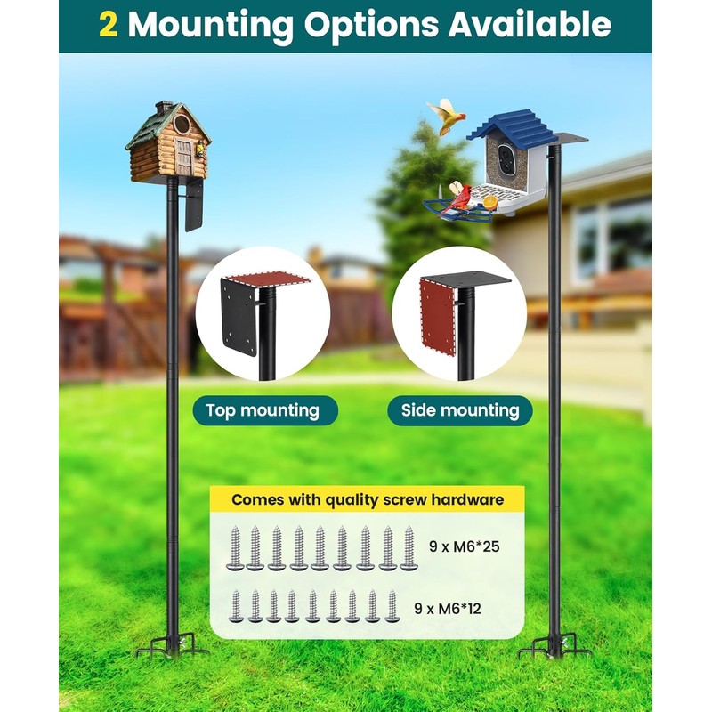 75" Heavy Duty Bird Feeder Pole, 1" Metal Adjustable Outdoor