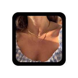 Allereya Bohemia Layered Snake Chain Necklace Gold Herringbone Necklace Punk Flat Chain Collar Necklace Snake Bone Necklace Chain Jewellery for Women and Girls (Gold)