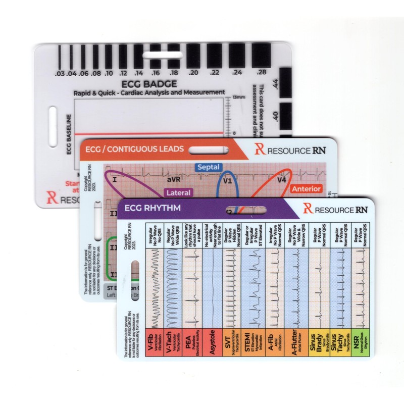 EKG Badge Card Set – 3-Piece Quick Reference for 12-Lead