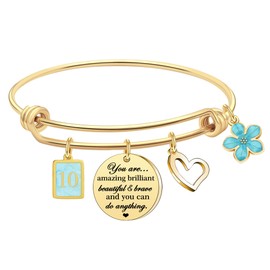10th Birthday Gifts for Girls Charm Gold Birthday Bracelets Inspirational Gifts for 10 Year Old Girl Bonus Daughter Little Sister Daughter Niece Cousin Birthday Bangle Jewelry Gifts (10)