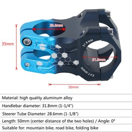 CYSKY Bicycle Stem 31.8 50 mm MTB Stem Short Handlebar Stem Riser for Road Bike, Mountain Bike, BMX, Downhill Bicycle (Black & Blue Splicing)