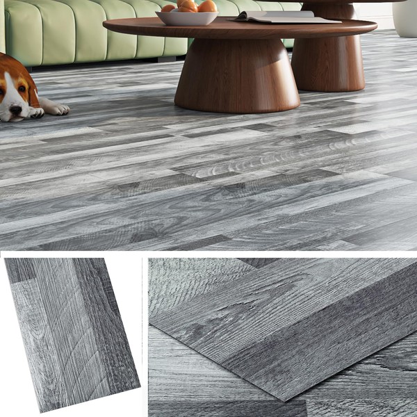 Livelynine Grey Peel and Stick Floor Tile 18-Pack 6x36" Reclaimed