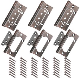 6 Piece Door Hinge Set, 100 mm Stainless Steel Hinges with Screws, Foldable Door Hinge for Wooden Door, Wooden Cupboard, Wardrobe, Bronze