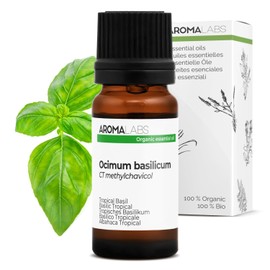 Organic Basil Essential Oil - 100% Natural & GC/MS Approved - 10ml - Aroma Labs