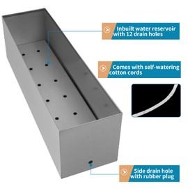 Sanbege 17" Large Stainless Steel Planter Box with Drain Holes and Water Reservoir, Rectangle Succulent Trough Planter Pot for Indoor Outdoor Windowsill, Table Decor (Brushed Nickel)