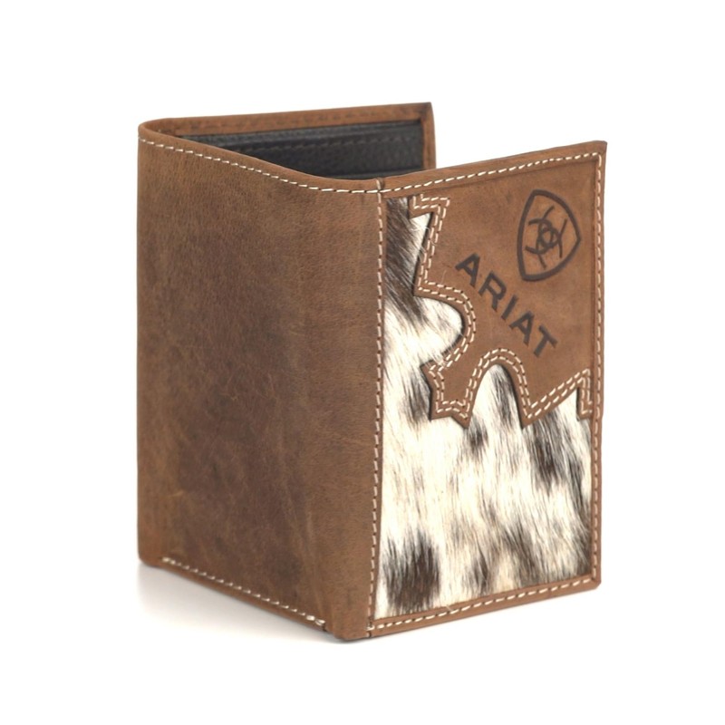 ARIAT Trifold Brindle Calf Hair Wallet, Brown