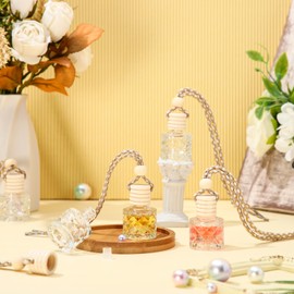 BBTO 50 Pcs Hanging Car Air Freshener Car Diffuser Bottles Empty Glass Perfume Bottle Freshener Diffuser Bottle Pendant for Essential Oil Fragrance Aromatherapy Bottle Ornament(Diamond)