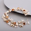 Chargances Bride Pearl Flower Headband Wedding Crystal Long Hair Vine