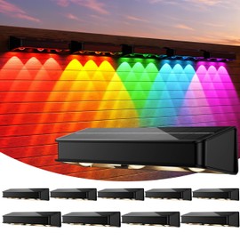 KIALUSH Solar Fence Lights 10 Pack, Outdoor Fence Light with 11 Modes RGB Color Glow LED Solar Lights, IP65 Outdoor Waterproof Wall Light, for Patio, Backyard, Deck, Fence, Railing