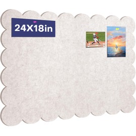Scalloped Felt Bulletin Board, 24 x 18 Inches Pin Cork Board with 20 Pushpins - Decorative Cork Alternative for Wall, Foldable Picture Self Adhesive Vision Prayer Board - Oatmeal
