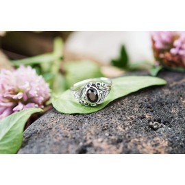 WINDALF SÎNA 10mm Black Crystal Vintage 925 Sterling Silver Women's Medieval Ring, Fabric jewellery bag, Cubic Zirconia