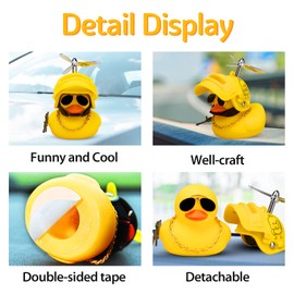 wonuu Rubber Yellow Duck Car Ornaments Cool Duck Car Dashboard Decorations with Propeller Helmet Sunglasses (Duck-Yellow G)