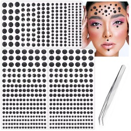 Self Adhesive Face Gems Stickers, Hair Gems Face Jewels Eye Jewels Rhinestones Festival Essentials Rave Accessories Rhinestone Stickers, Eye, Makeup for Kids, Women 3/4/5/6/8mm(Black)