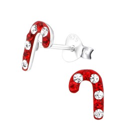 Candy Cane Earrings with Crystal Stones - 925 Sterling Silver - Christmas