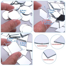 Prasacco 120 Pcs Small Mirrors for Crafts, 3 Shapes Mirror Pieces for Crafts, Square Diamond Round Craft Mirror DIY Mirror Mosaic Tiles for Disco Ball Lamp Framing Decoration