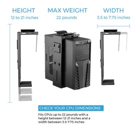 HumanCentric Adjustable Under Desk Computer Mount and Wall Mount, CPU Holder Fits Most PC or Computer Cases, Adjustable Height and Width, Full 360 Swivel, Up to 22 lb, Hardware Included