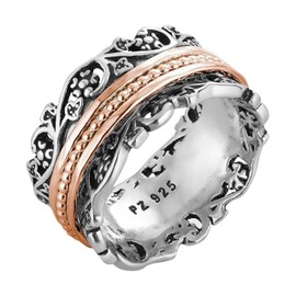 Paz Creations Artisan 925 Sterling Silver Spinner Ring for Women - Handcrafted Statement Jewelry Band with Fidget Design - Boho Style Meditation Ring - Gift Ready, Rose Gold, Size 8