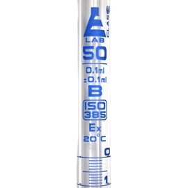 Burette, 50ml - Class B, DIN ISO 385, Borosilicate Glass with Glass Key Stopcock, 0.10ml Graduations - Eisco Labs