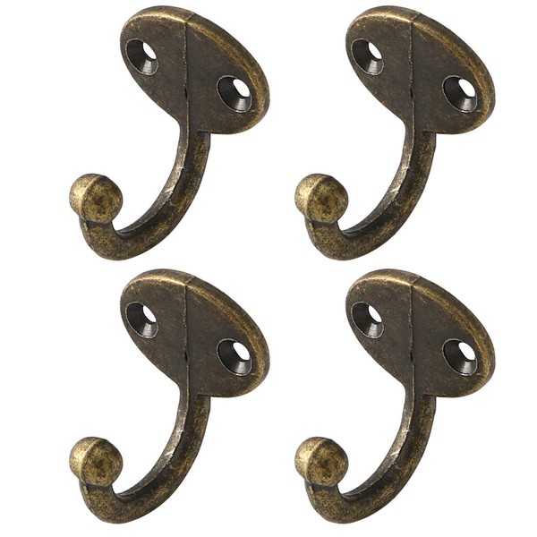 uxcell 4 Pcs Zinc Alloy Bronze Tone Vintage Design Wall Mounted Hook Coat Towel Wall Mounted Bathroom Hanger with Screws