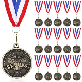 Loetere Reading Book Medals 2'' Gold Reading Award Medals with Neck Ribbon Kids Book Worm Award Prize Gift for Scholastic, Competitions(36 Pcs)