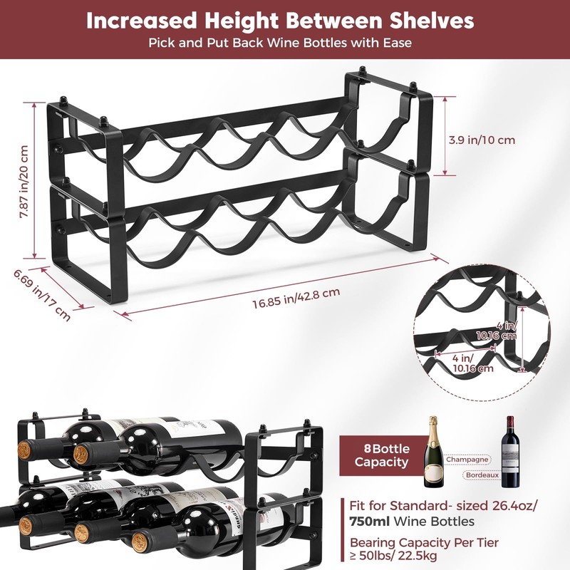 ICOHOT Stackable Wine Rack Countertop, Sturdy Wine Bottle Holder Freestanding
