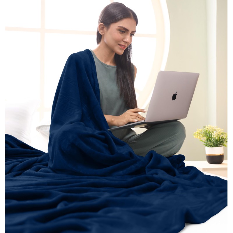 Utopia Bedding Navy Fleece Blanket [Double - 150 x 200