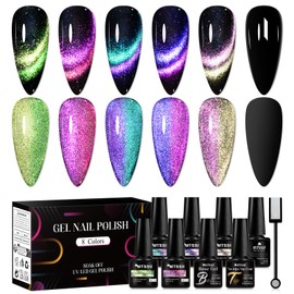 MTSSII Cat Eye Gel Nail Polish Set Magnetic Cat Eye Gel Polish 8PCS*7ml with 1 Magnet Green Blue Purple Gel Polish Kit with Base Top Coat Soak Off UV/LED Nail Gel Manicure Gift