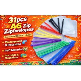 Sobres de Plástico con Cremallera Tamaño A6, Organizados e Impermeables, Juego de 31 Carpetas con Cremallera Translúcidas Multicolores, Ideales para U