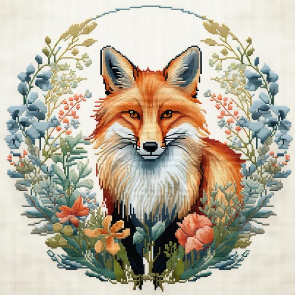 Cukol Fox Cross Stitch Set, Preprinted, Animals Embroidery Templates, Embroidery Pictures, Pre-Printed Cross Stitch Embroidery Kit, Embroidery Kit, Embroidery Set, Adult Beginners, 36 x 36 cm