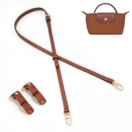 [Gastinsave] Wallet Strap Replacement Leather Handbag Crossbody Shoulder Strap Adjustable for Longchamp Bag (For Mini Size), brown/gold, contemporary