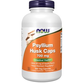 NOW Suplementos, cápsulas de cáscara de psyllium 700 mg con 50 mg de pectina de manzana, salud intestinal*, 360 cápsulas vegetales