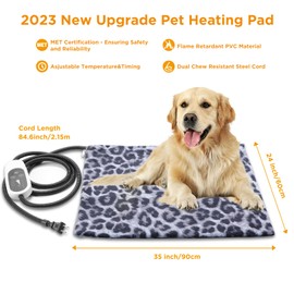 Tikaton MET Certified Pet Heating Pad, 2024 New Upgrade Heated Cat Bed Indoor with Auto Shut Off Timer, 6 Temperature Adjustable Pet Heating Pads (L: 35" x 24", BlackLeopard)